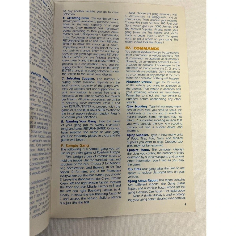 Vintage 1987 Roadwar Europa SSI Manual Only No Box No Game